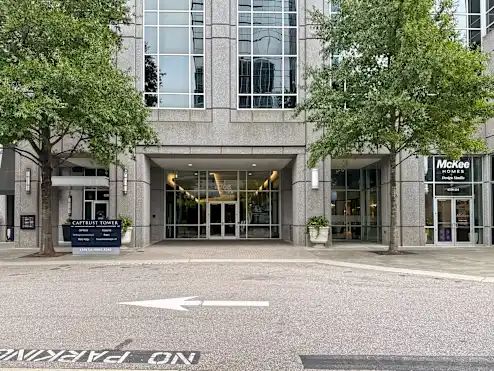Street-level entrance to CAPTRUST Tower at 4208 Six Forks Road, Raleigh