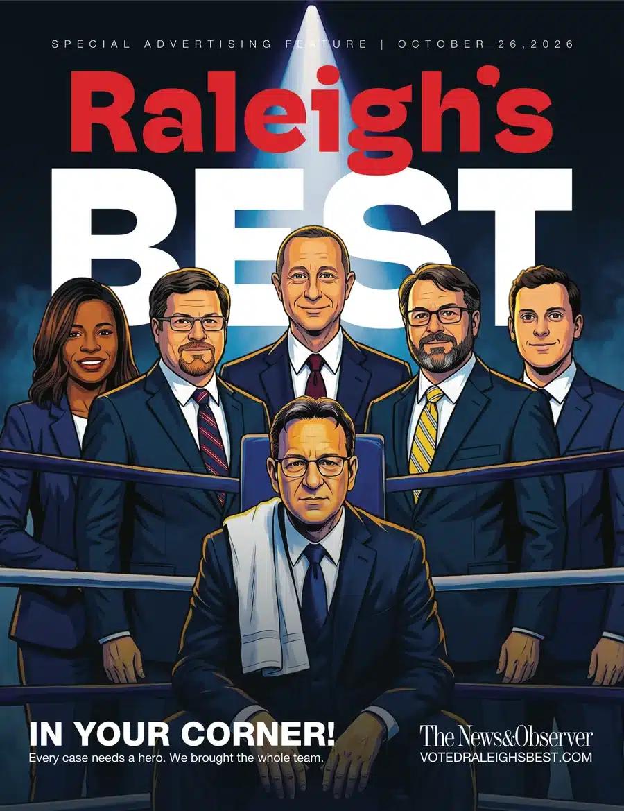 Cover of The News & Observer's Raleigh's Best 2026 magazine featuring the Kurtz & Blum attorneys